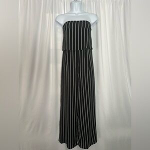 Free Generation Sophisticated Black and White Pinstripe Strapless Jumpsuit (769)